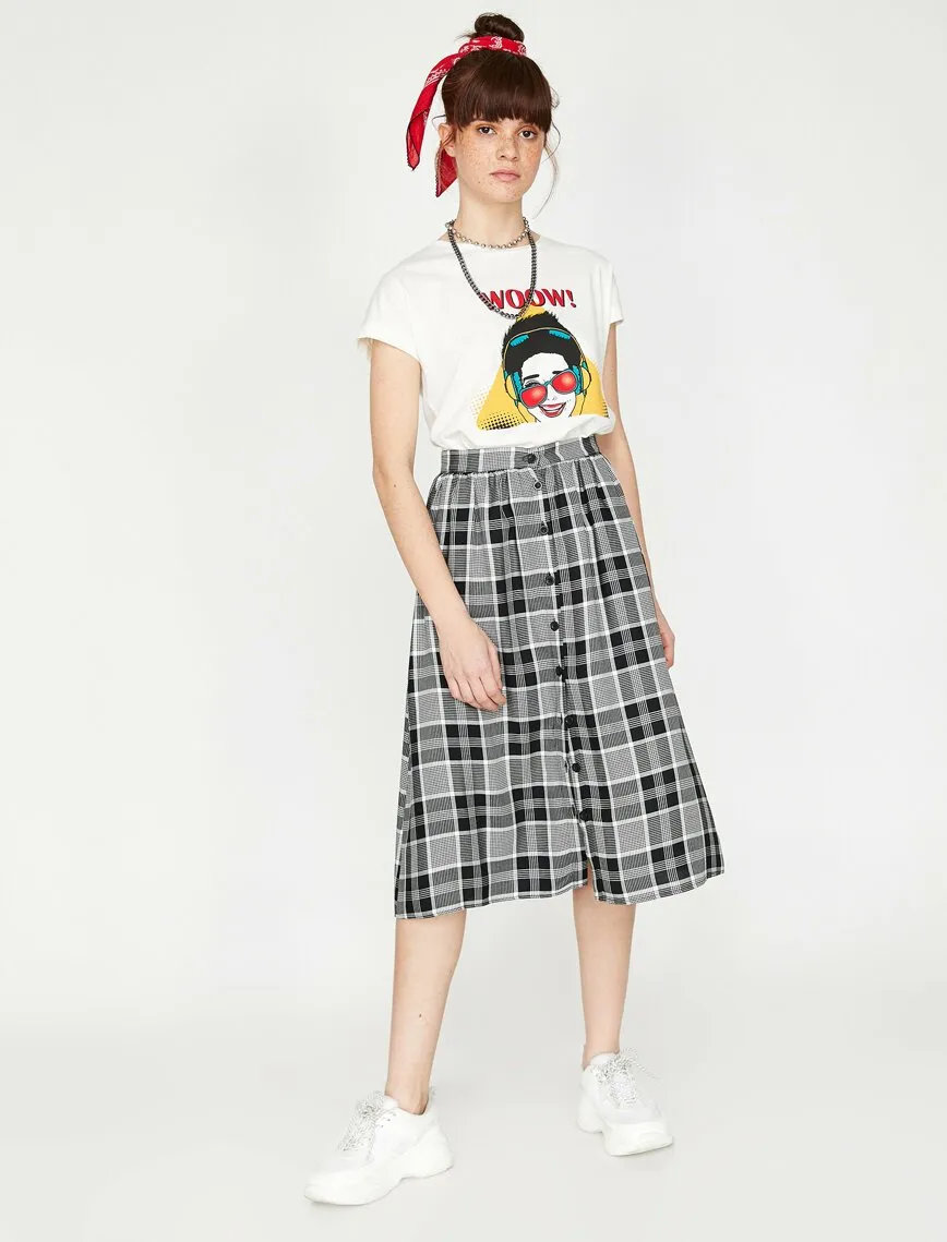 11876 Black Check Midi Skirt