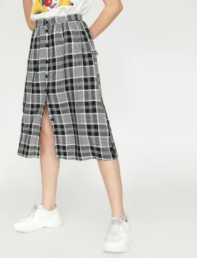 11876 Black Check Midi Skirt