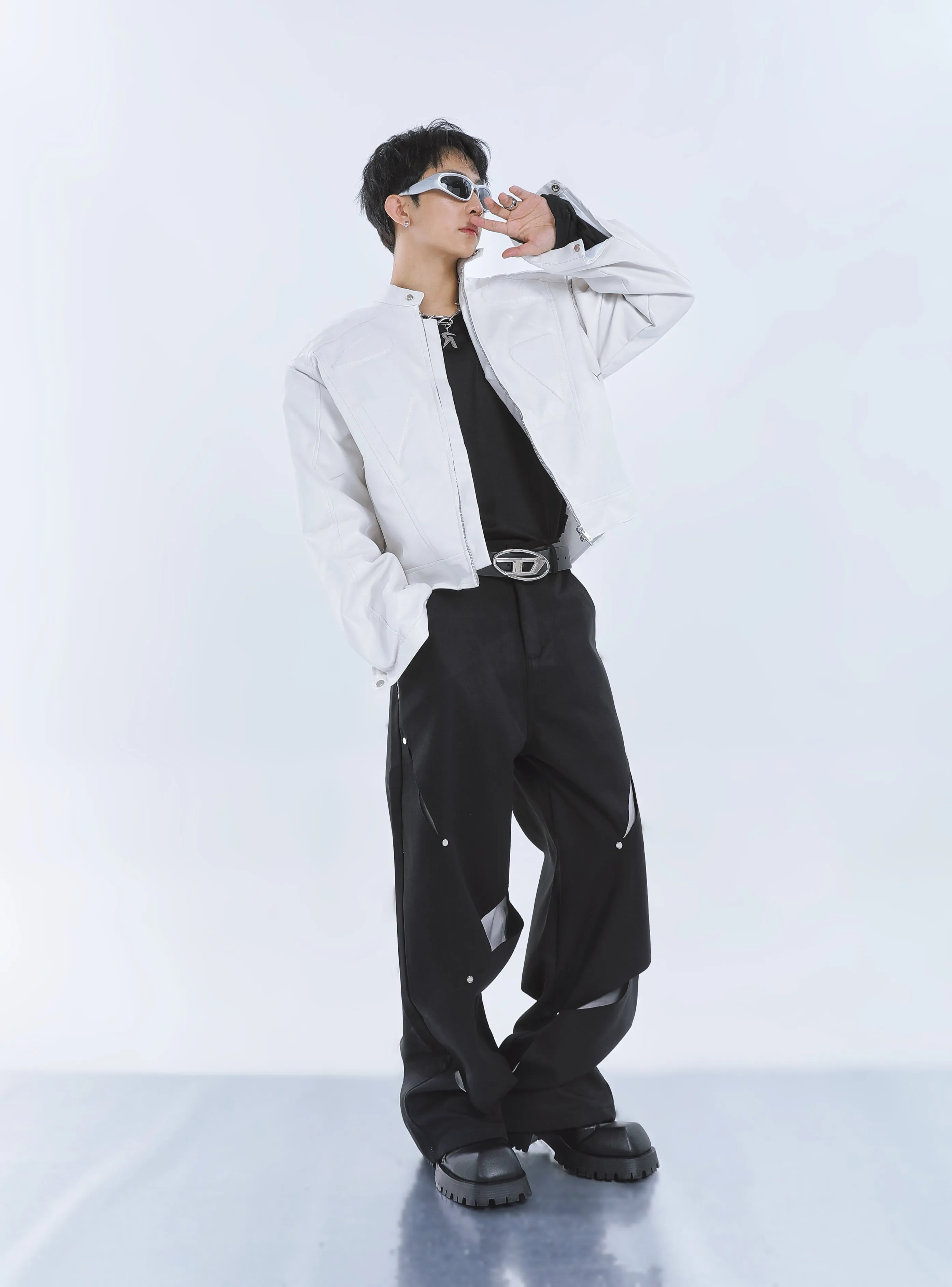 【23s September.】Cut-out Contrast Straight-leg Trousers -S