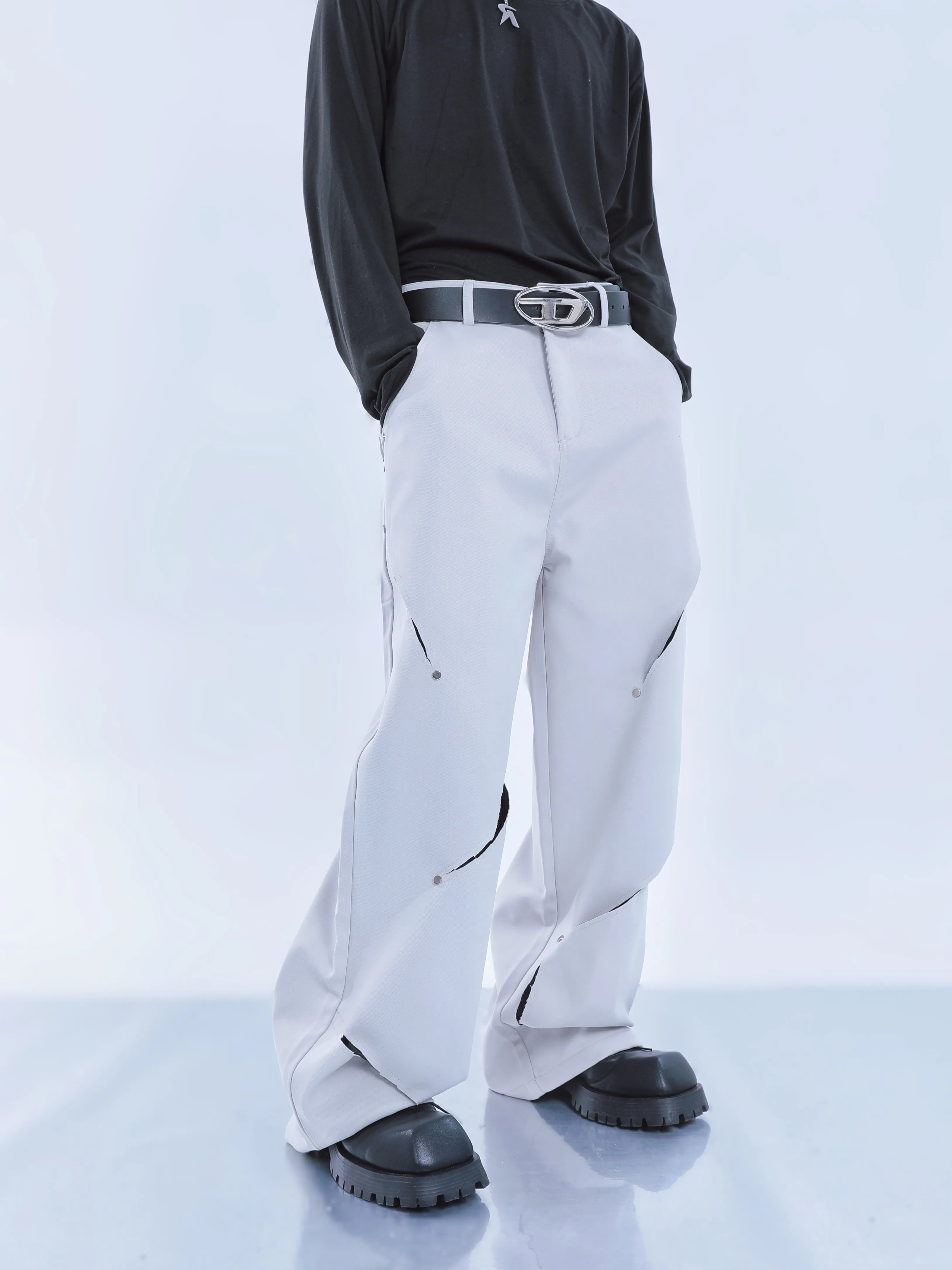 【23s September.】Cut-out Contrast Straight-leg Trousers -S