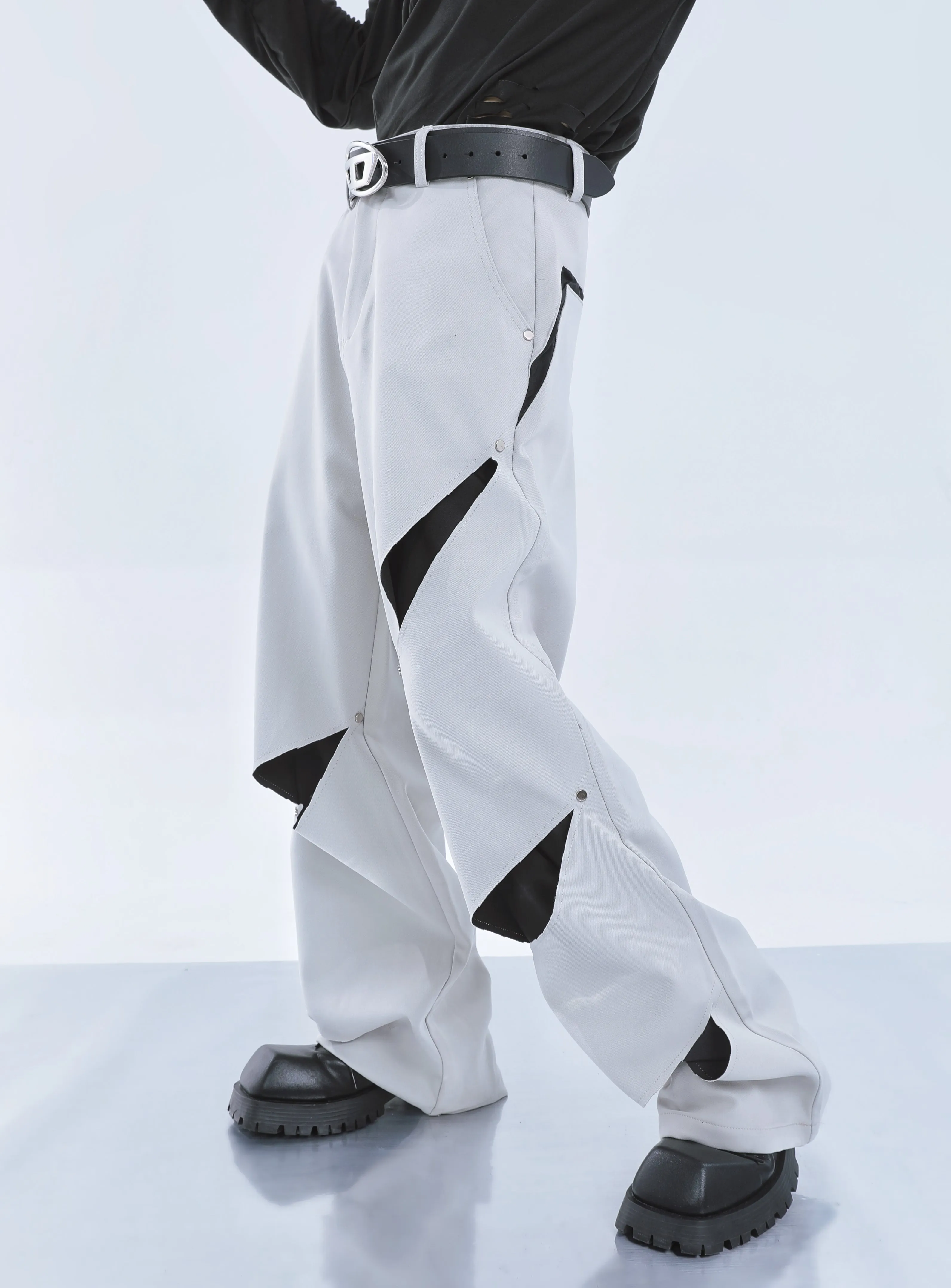 【23s September.】Cut-out Contrast Straight-leg Trousers -S