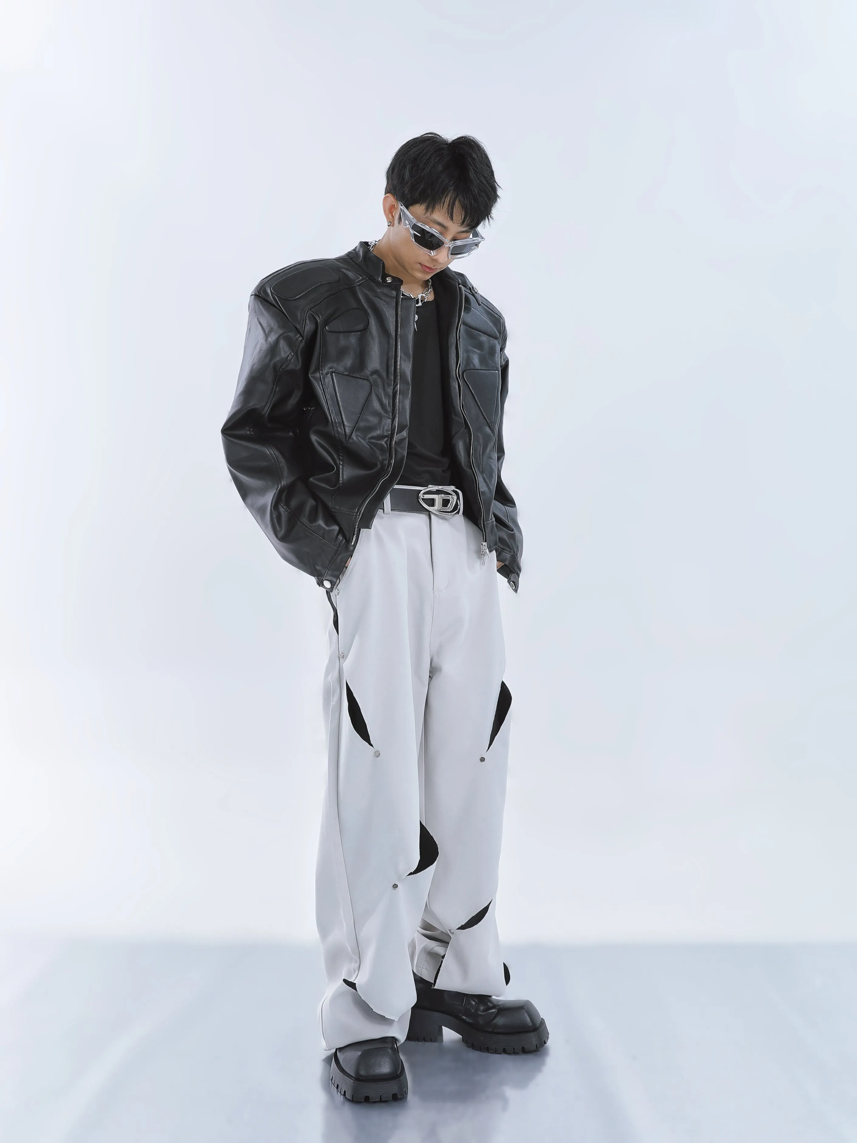 【23s September.】Cut-out Contrast Straight-leg Trousers -S