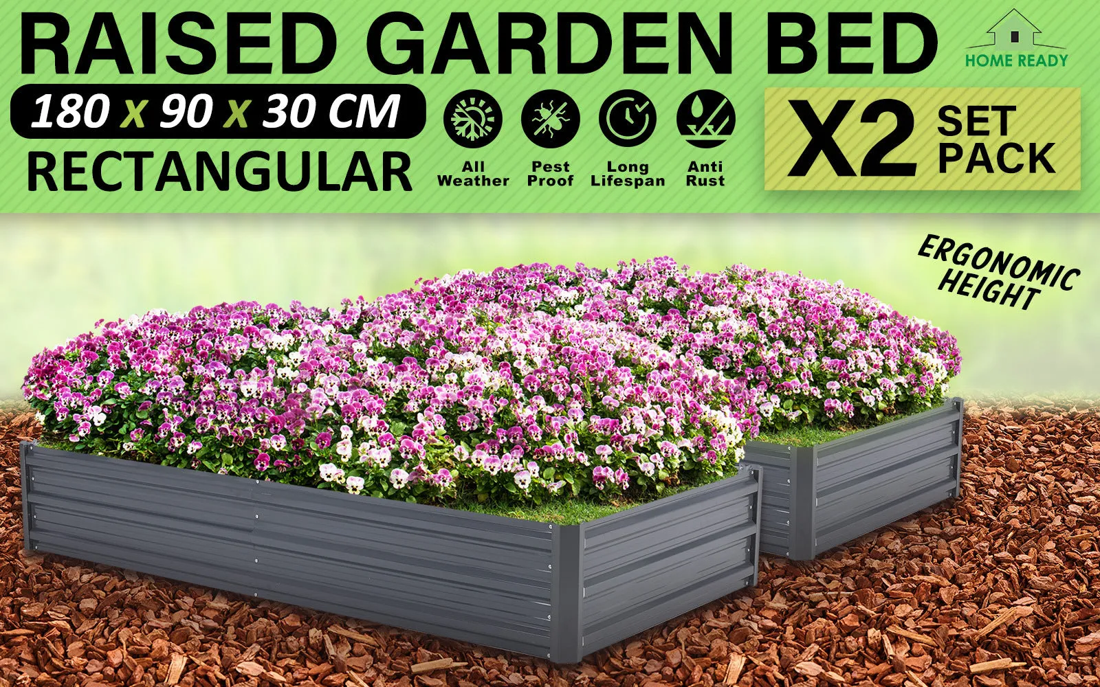 2X Durable Galvanized Steel Raised Garden Bed Planter