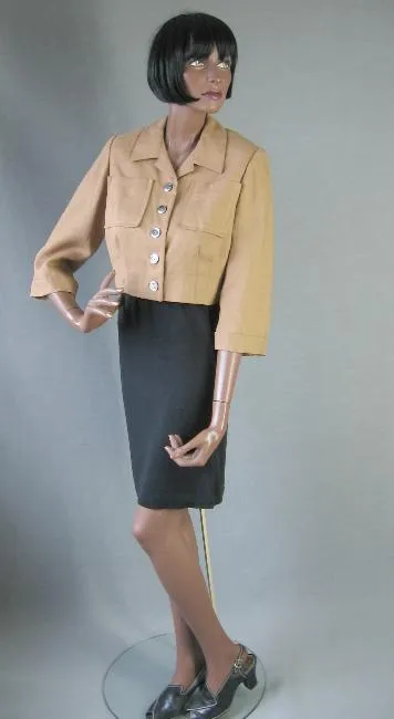 50s Vintage Women's Jacket Cropped Suit Coat Couture Quality Large VFG Camel Tan