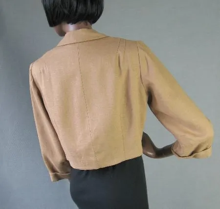 50s Vintage Women's Jacket Cropped Suit Coat Couture Quality Large VFG Camel Tan