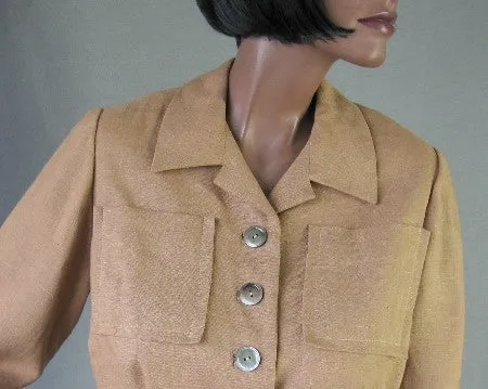 50s Vintage Women's Jacket Cropped Suit Coat Couture Quality Large VFG Camel Tan