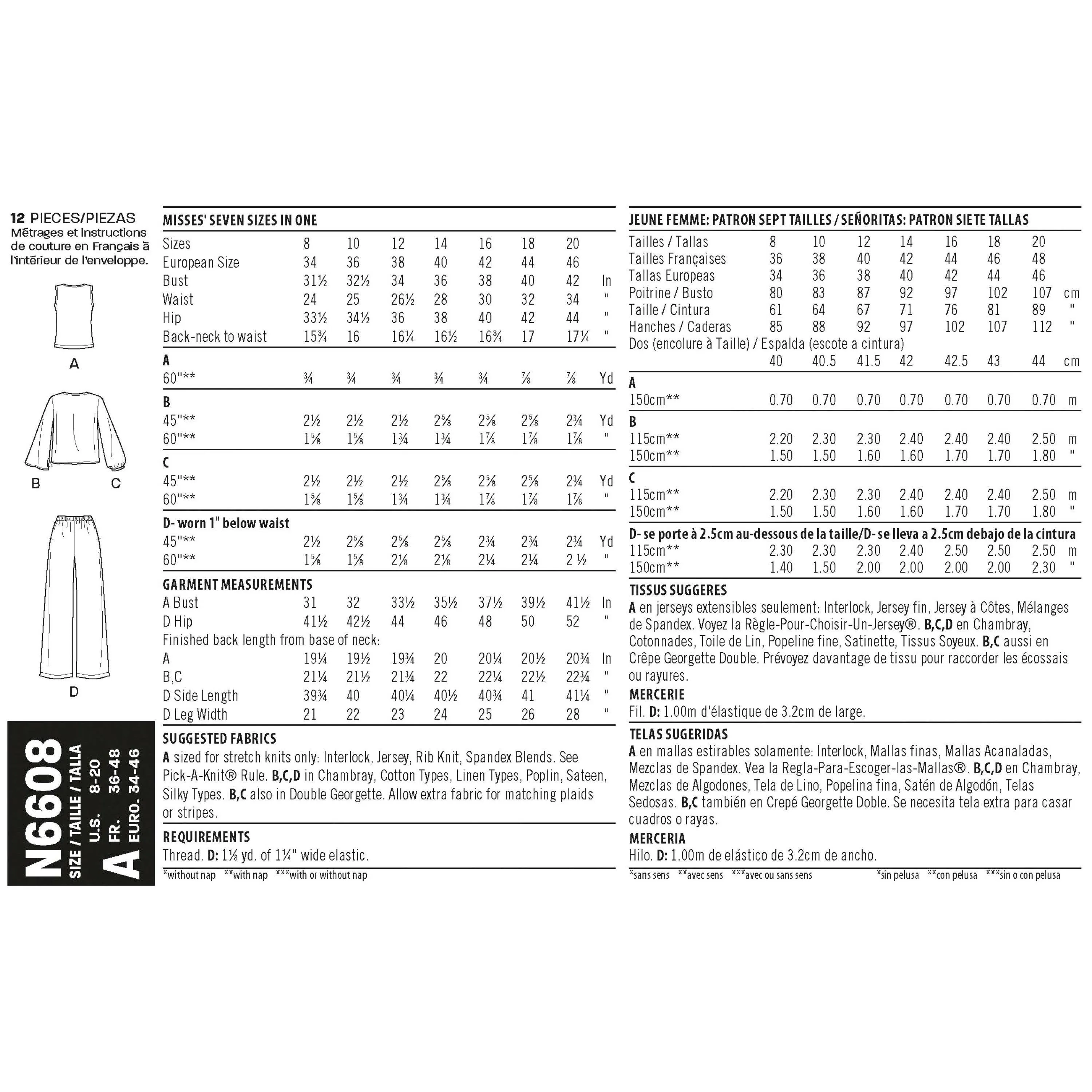 6608 New Look Sewing Pattern N6608 Misses' Jacket, Pants and Top