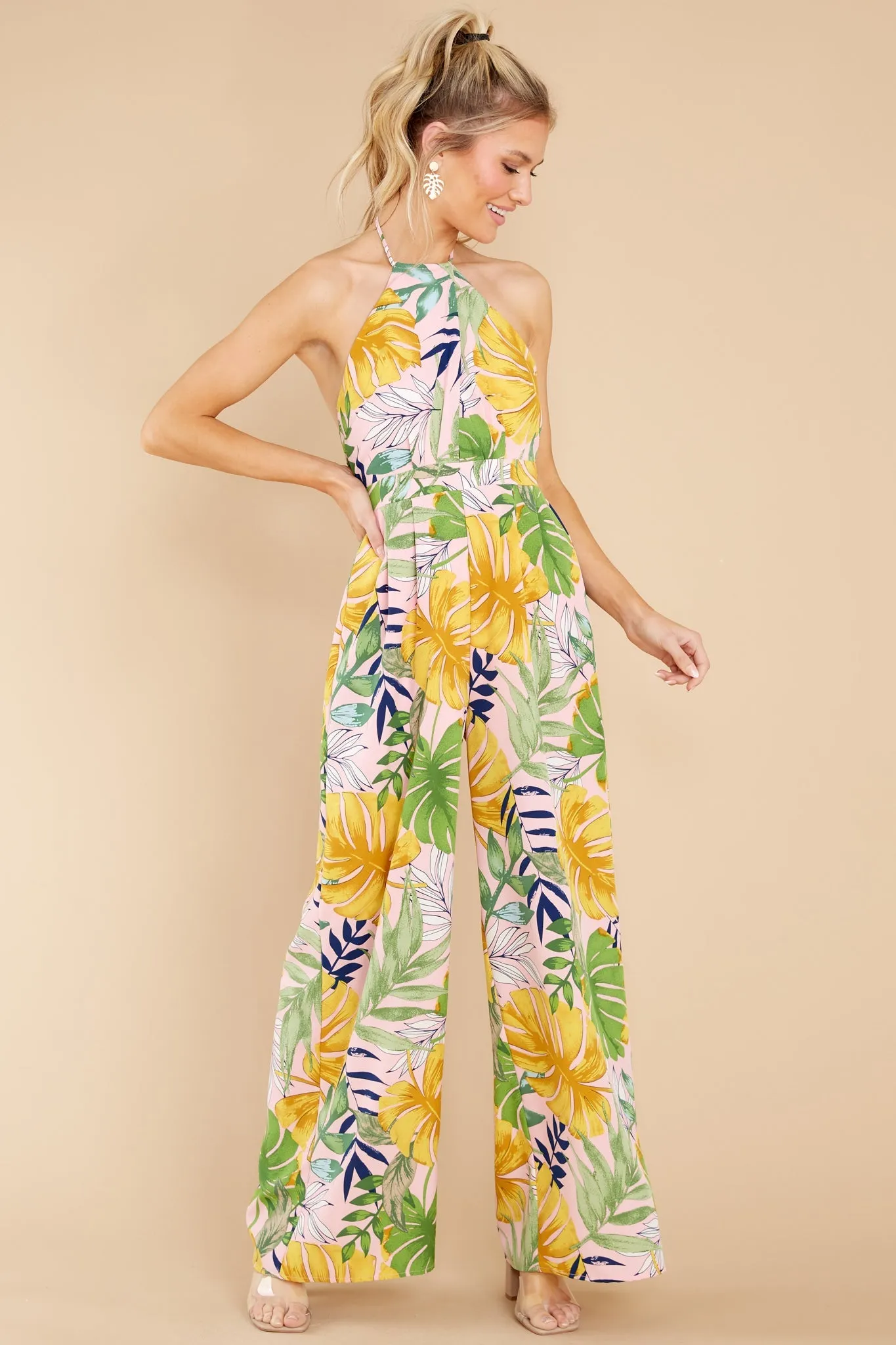 A New Leaf Pink Multi Tropical Print Jumpsuit