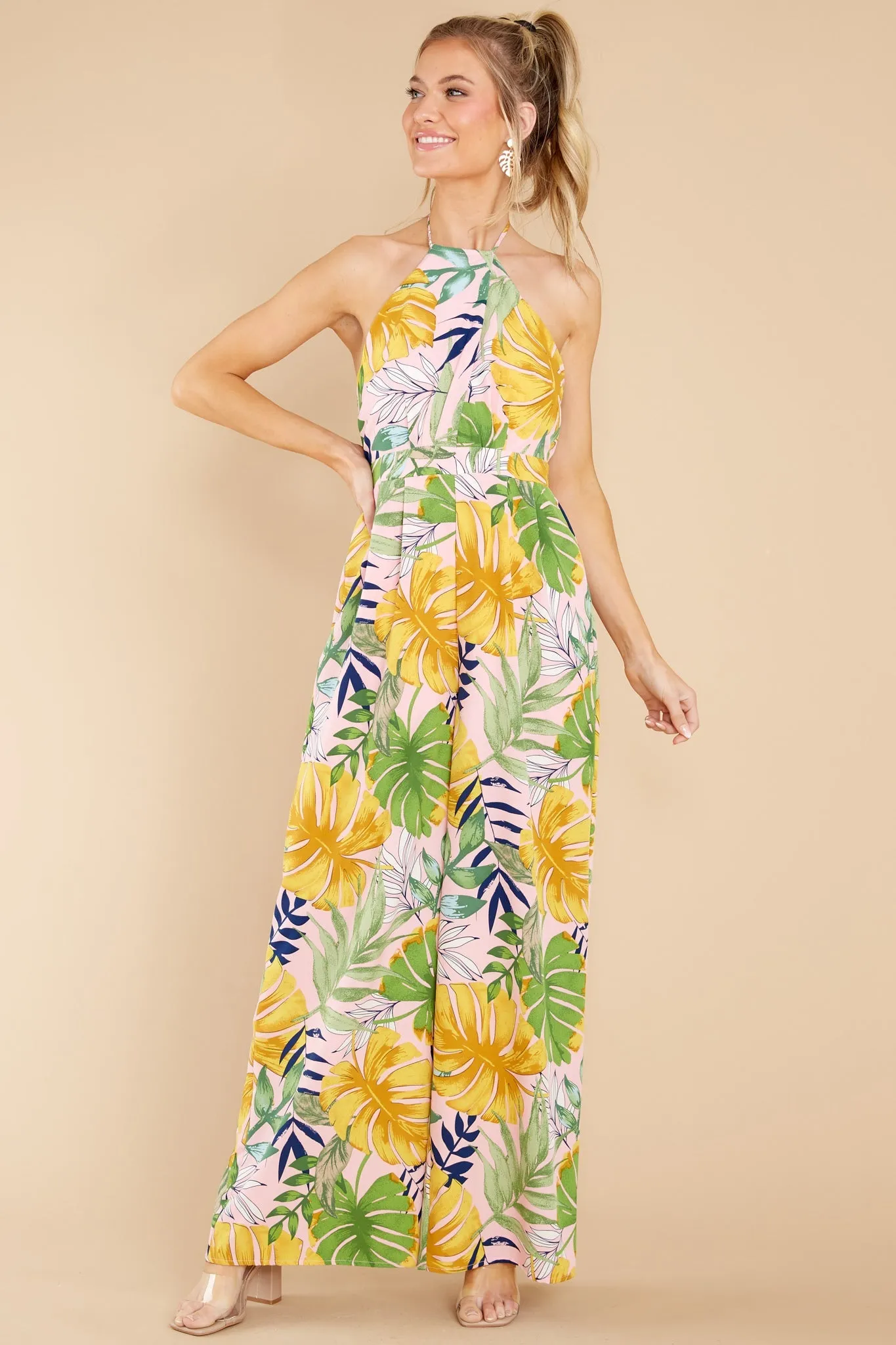 A New Leaf Pink Multi Tropical Print Jumpsuit