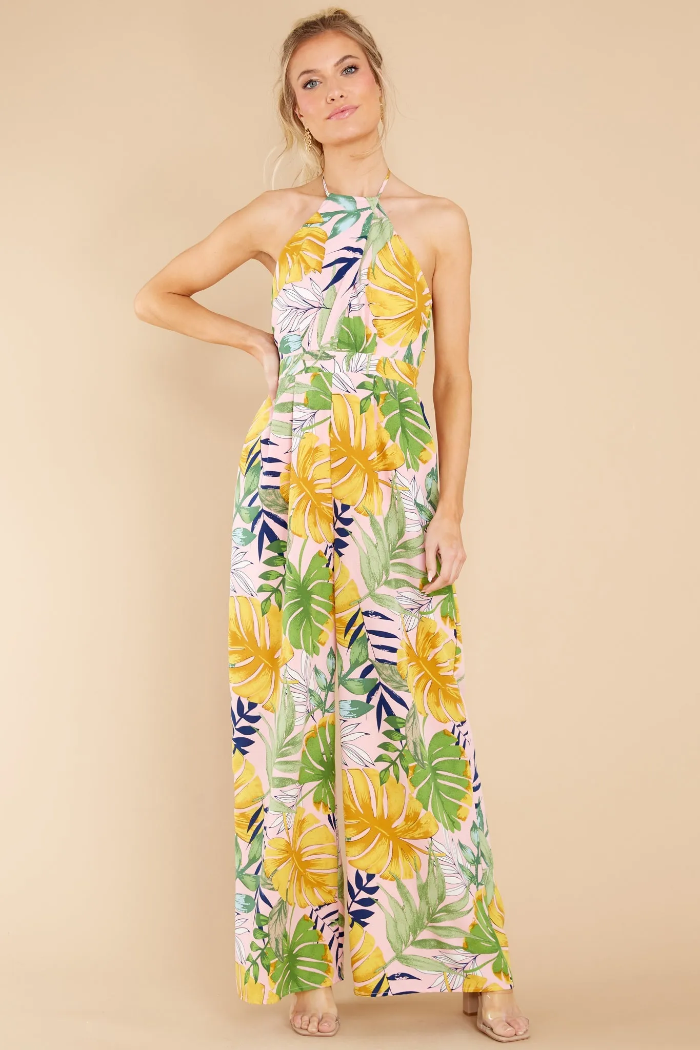 A New Leaf Pink Multi Tropical Print Jumpsuit