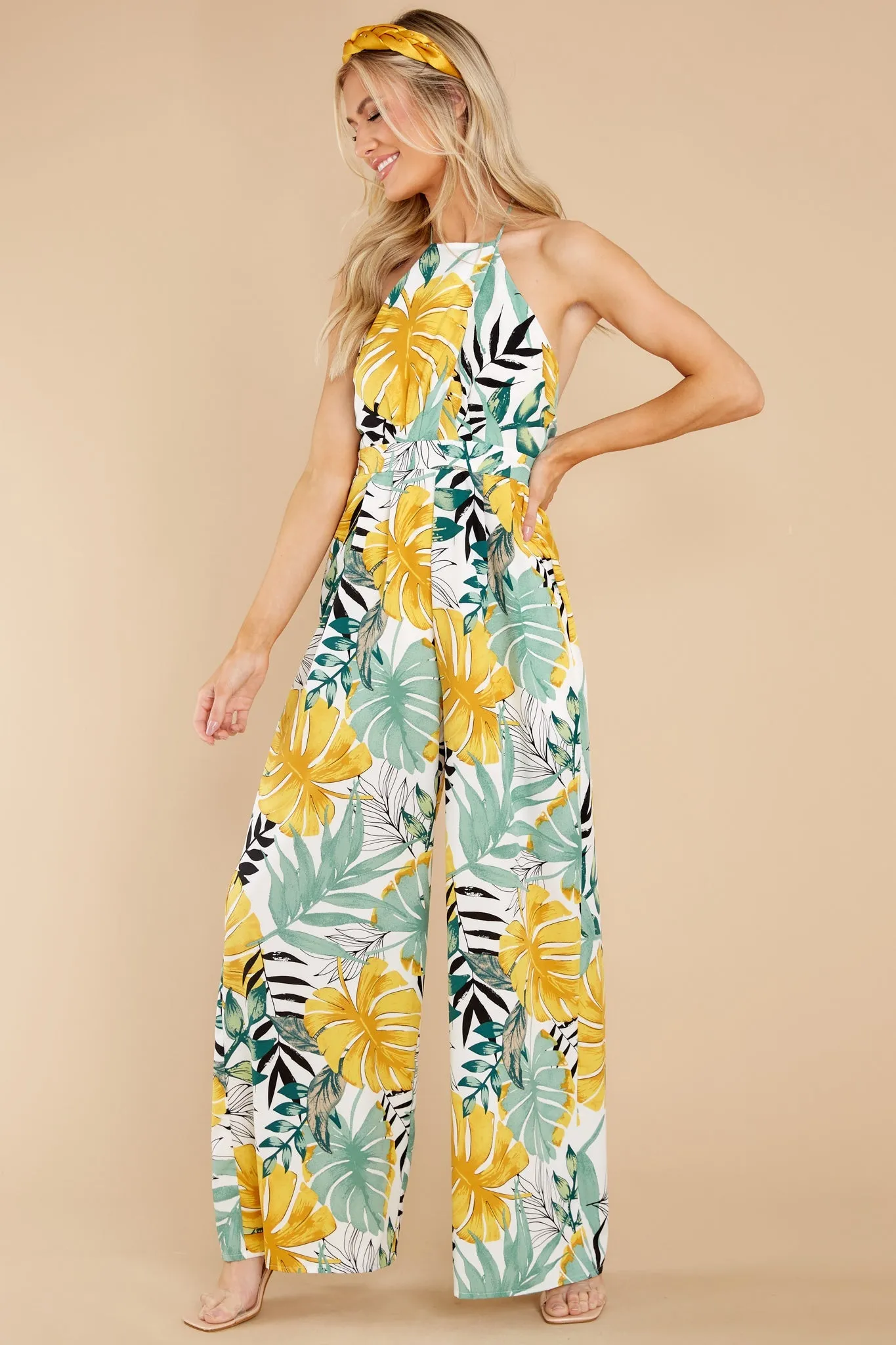 A New Leaf White Multi Tropical Print Jumpsuit