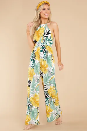 A New Leaf White Multi Tropical Print Jumpsuit