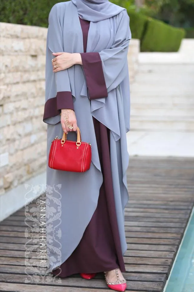 Abaya Dress Grey&Maroon