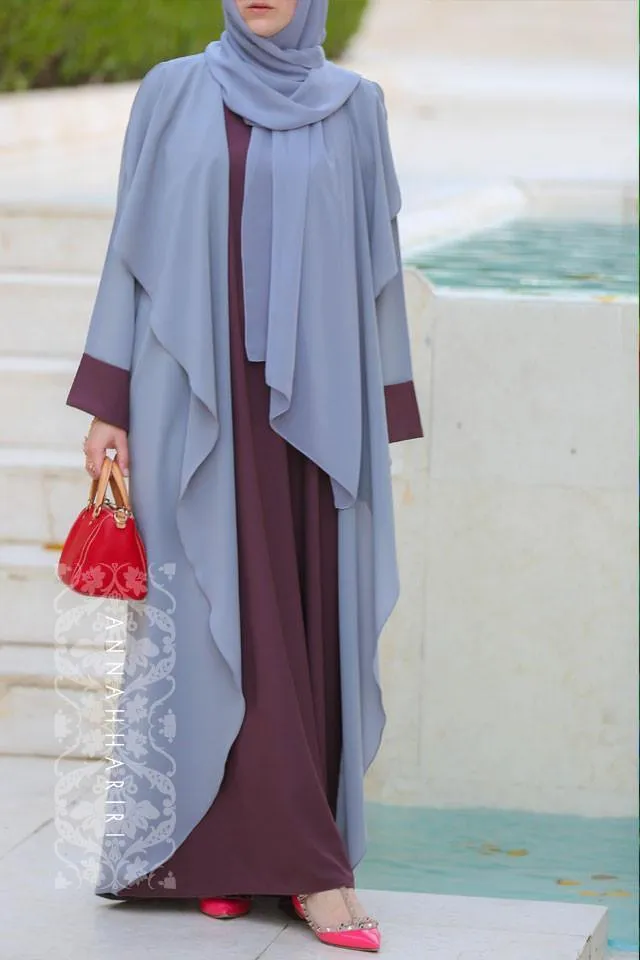 Abaya Dress Grey&Maroon