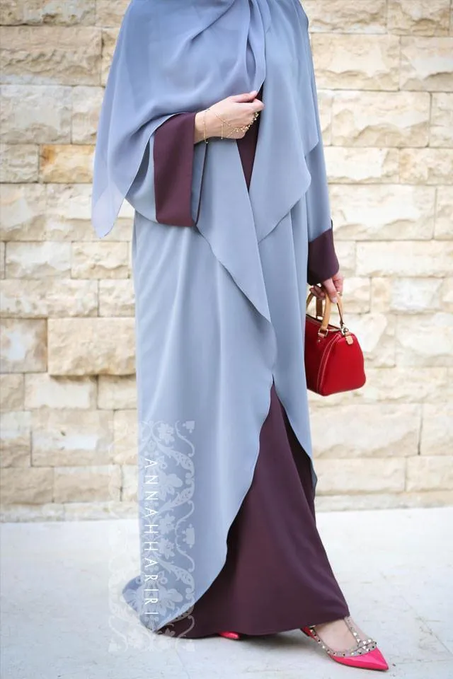 Abaya Dress Grey&Maroon