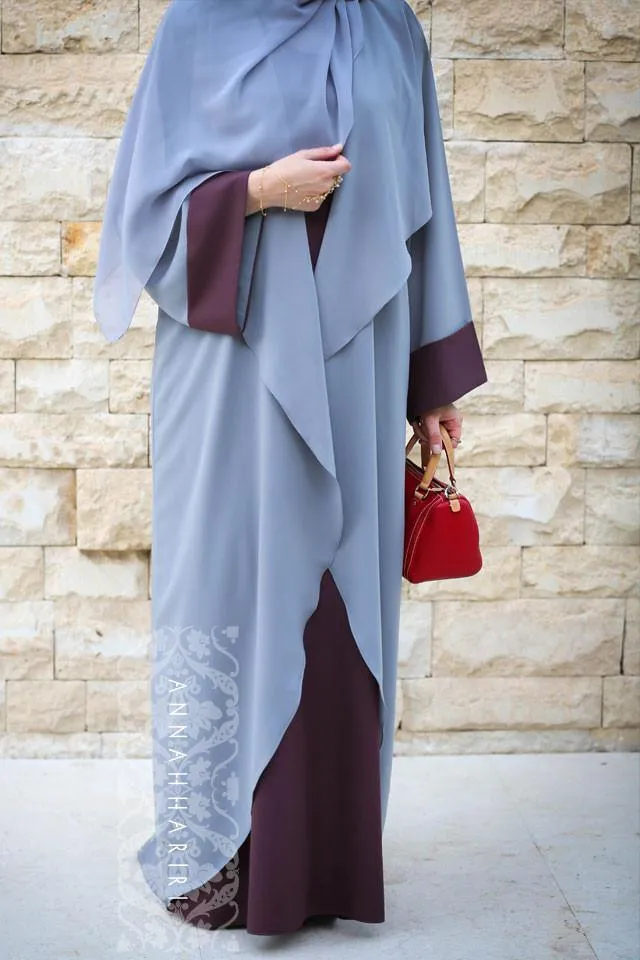 Abaya Dress Grey&Maroon