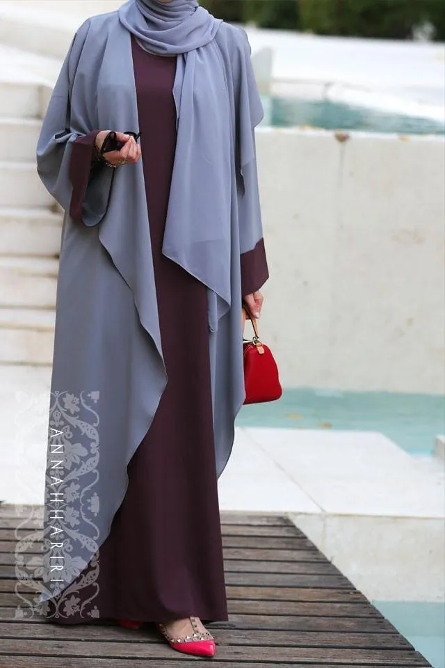 Abaya Dress Grey&Maroon