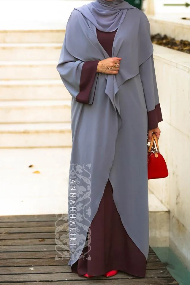 Abaya Dress Grey&Maroon