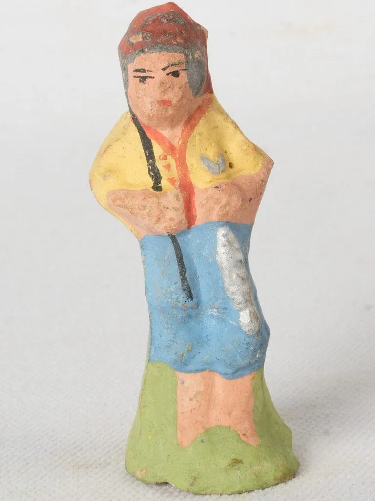 Antique Terracotta Santon of Provençal Villager in Yellow Jacket