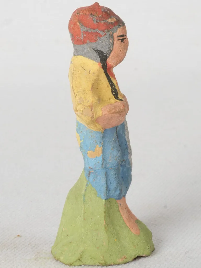 Antique Terracotta Santon of Provençal Villager in Yellow Jacket