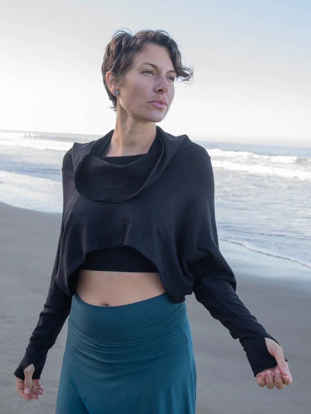 Bamboo Fleece Cropped Cowl Top