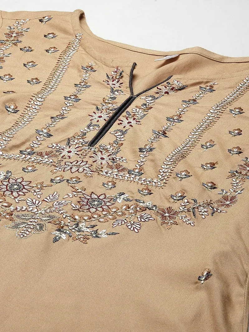 Beige Embroidered Dupatta Set