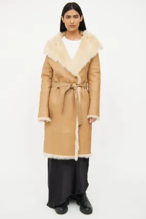 Beige Leather Fur Lined Coat