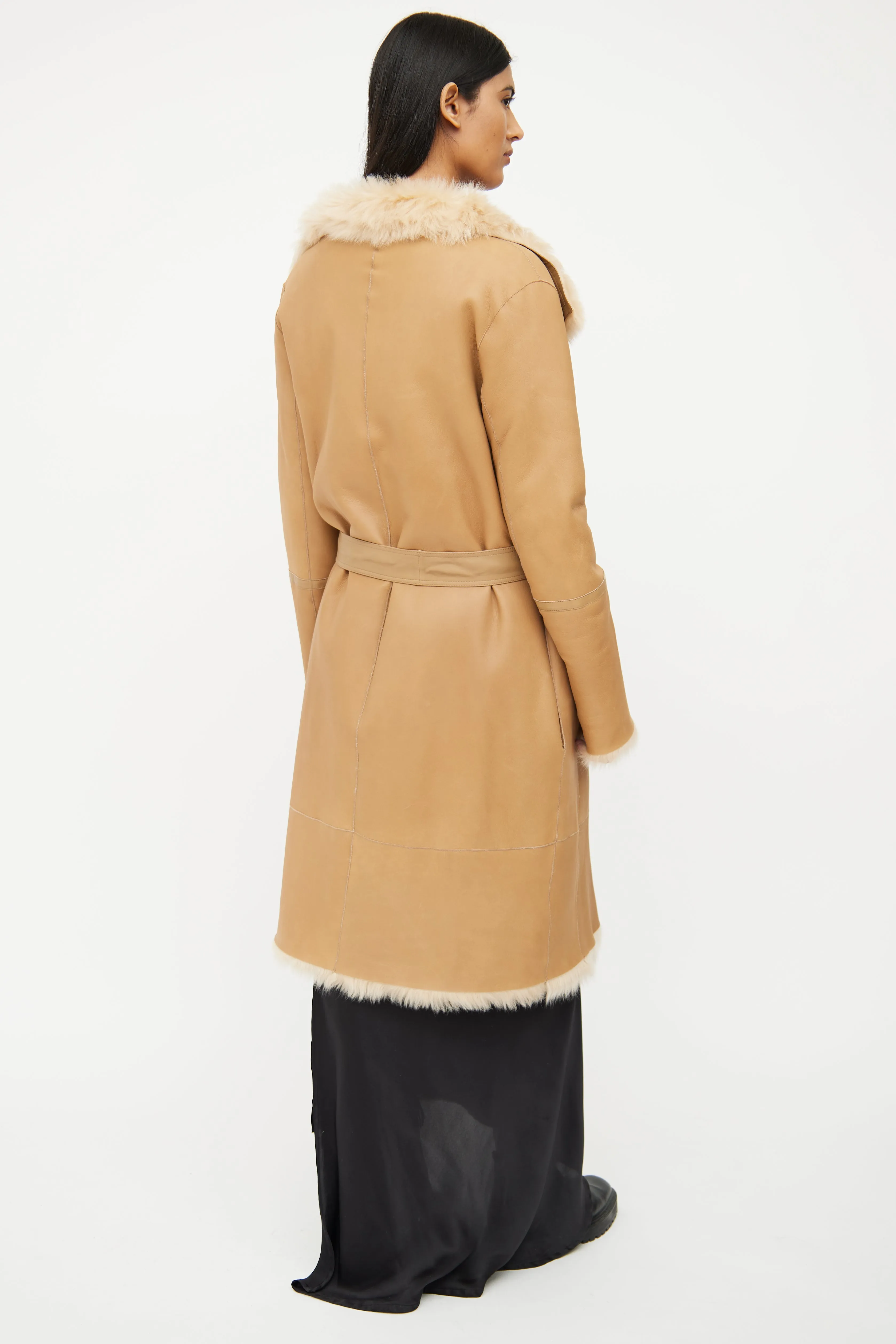 Beige Leather Fur Lined Coat