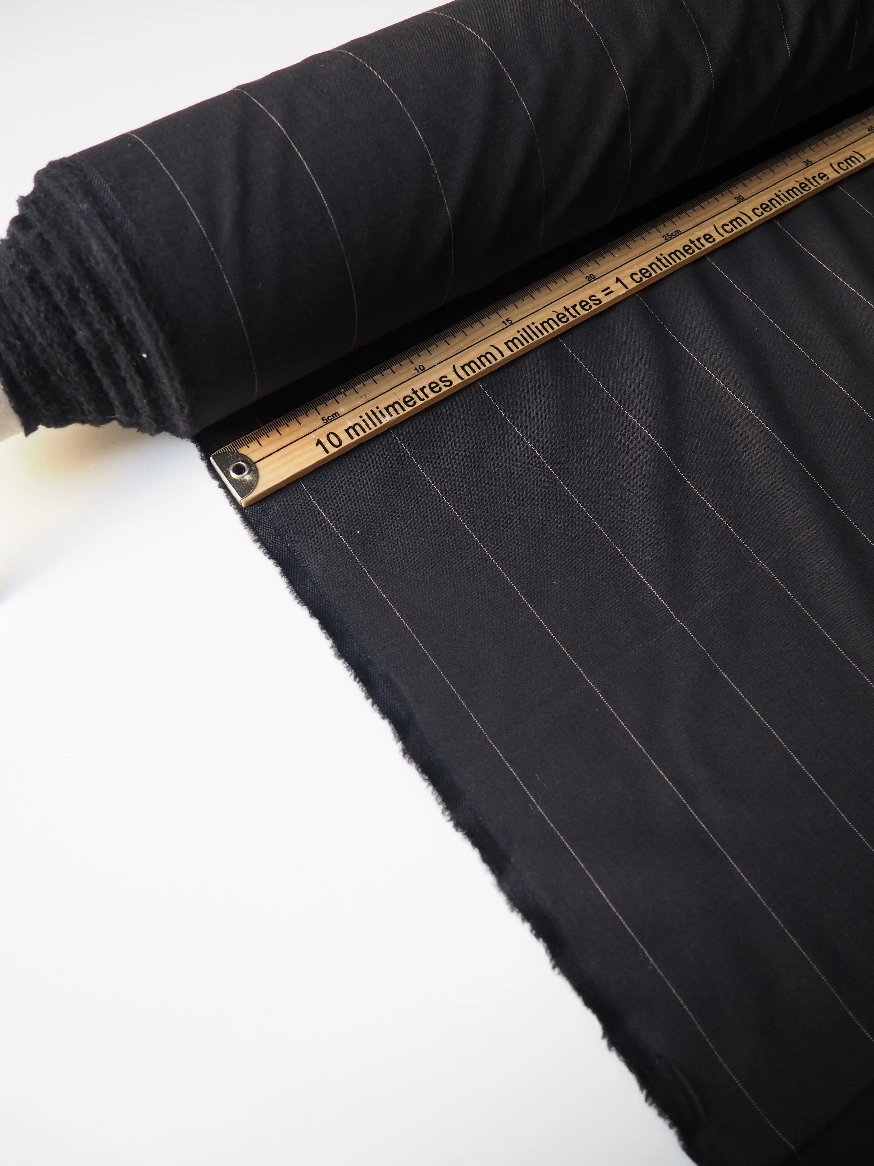 Black & Cream Pinstripe Stretch Wool Suiting