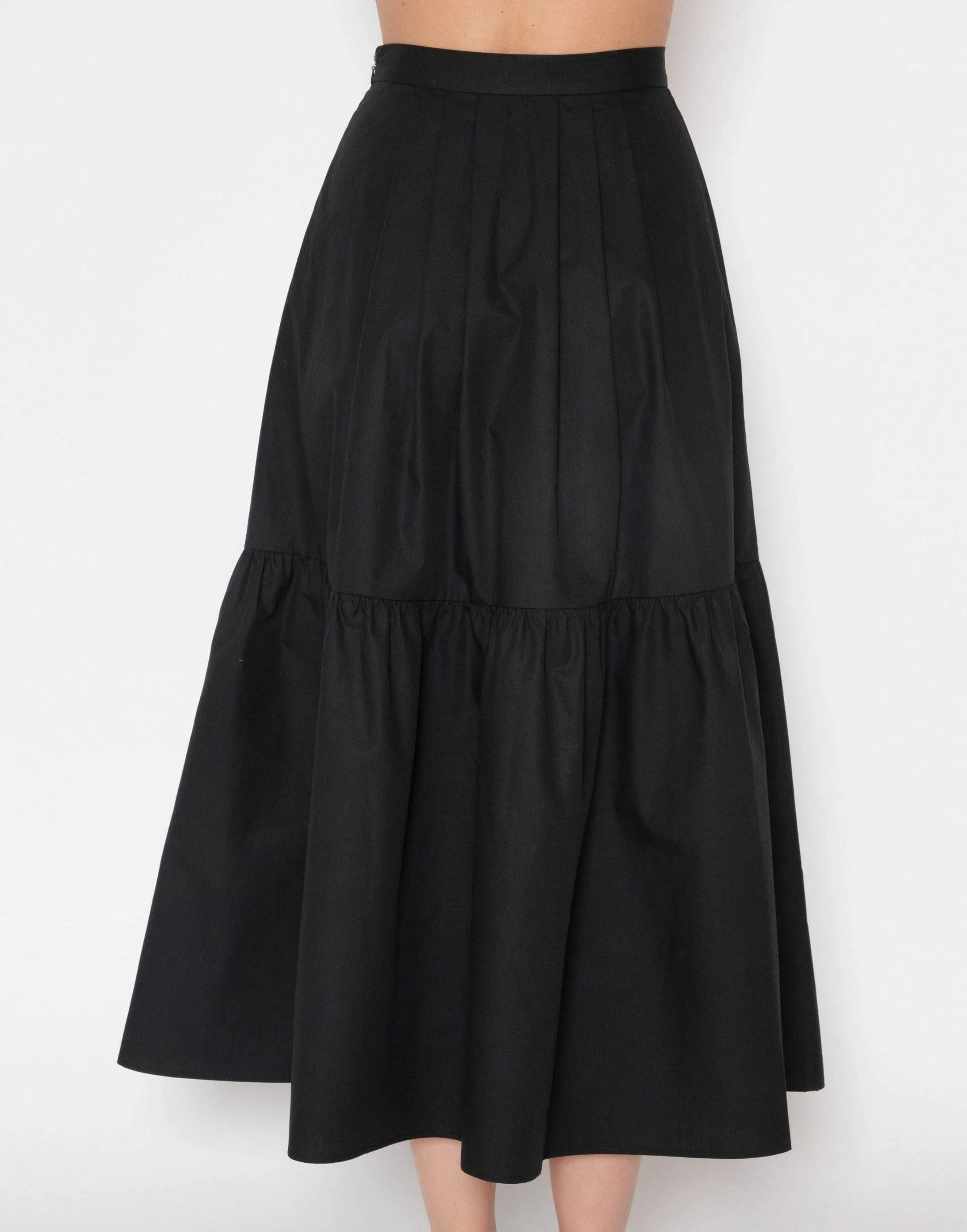 Black Cotton Poplin Full Midi Skirt