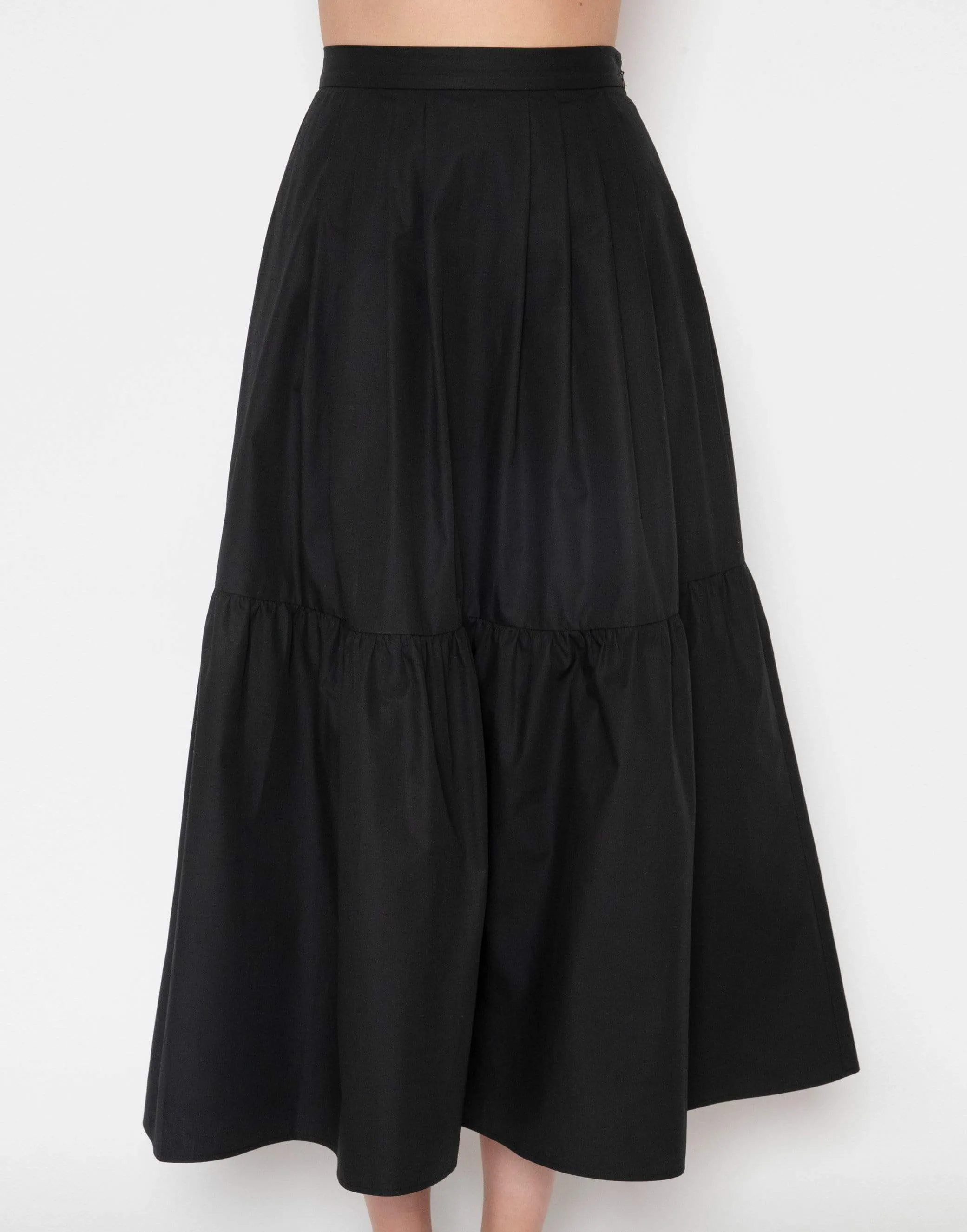 Black Cotton Poplin Full Midi Skirt