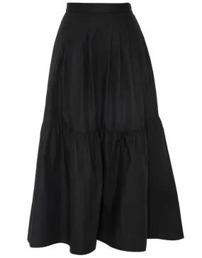 Black Cotton Poplin Full Midi Skirt