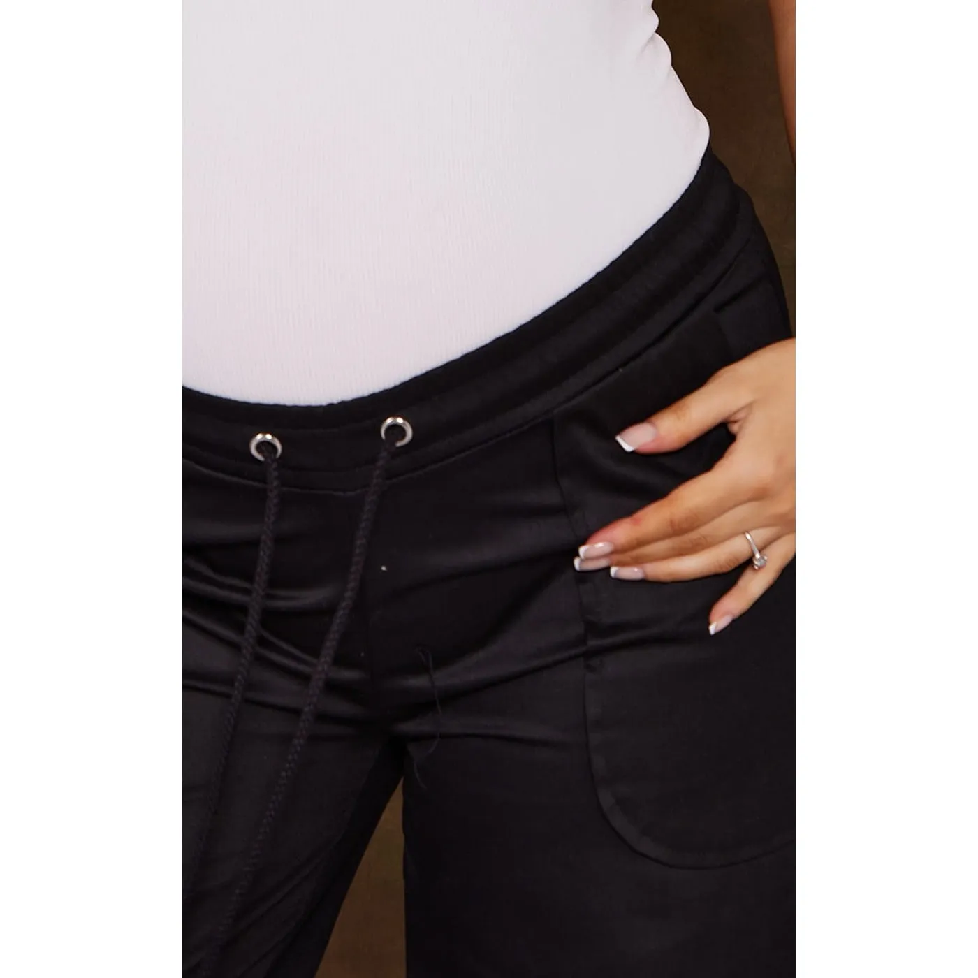 Black Elasticated Pocket Cargo Trousers