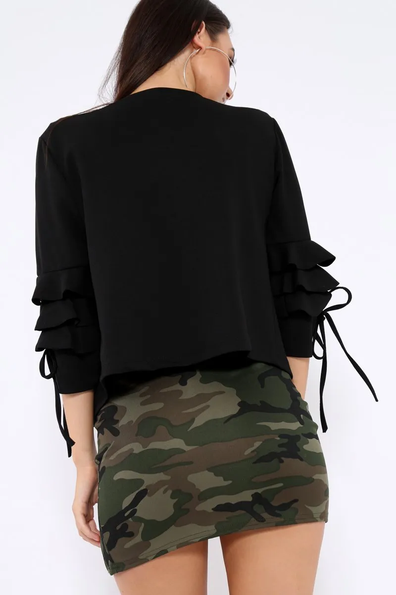 Black Ruffle Sleeve Jacket - Verena