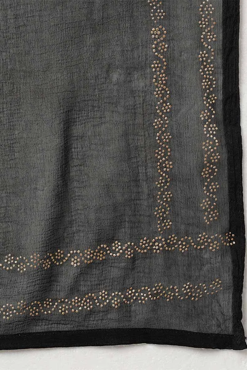 Black Silk Blend Yoke Design Kurta Trousers With Dupatta