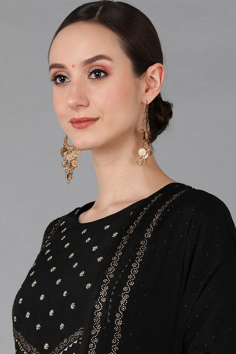 Black Silk Blend Yoke Design Kurta Trousers With Dupatta