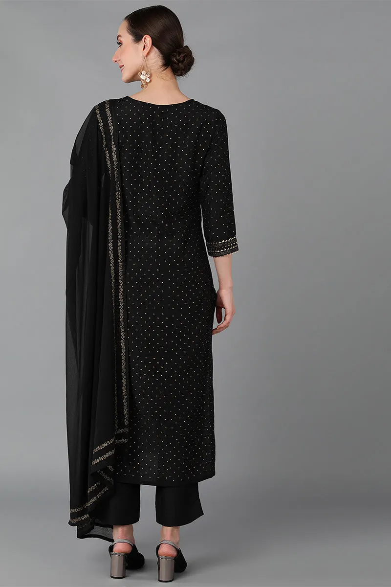 Black Silk Blend Yoke Design Kurta Trousers With Dupatta