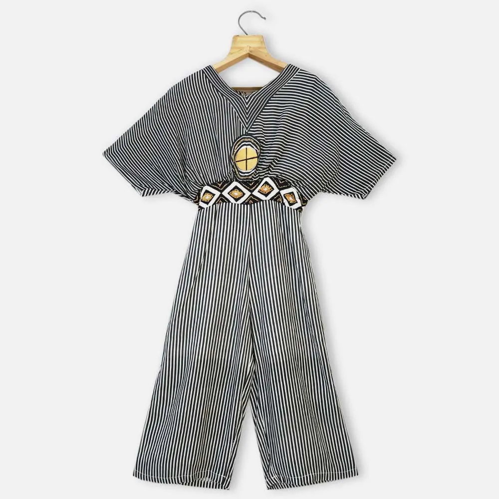 Black Striped Embellished Jumpsuit