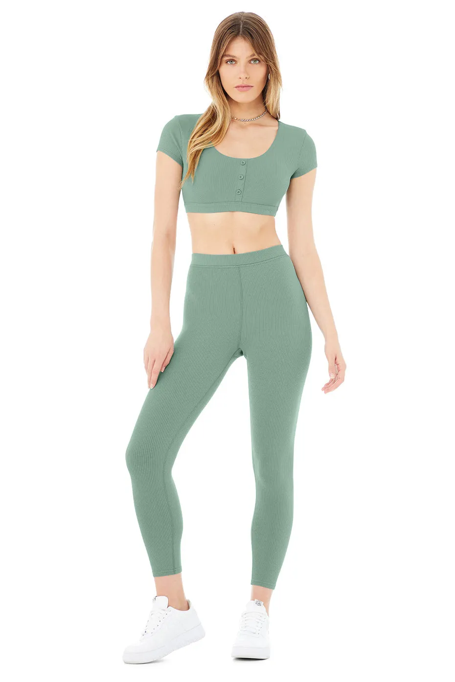 Blissful Henley Bra Top & Ribbed High-Waist 7/8 Blissful Legging Set