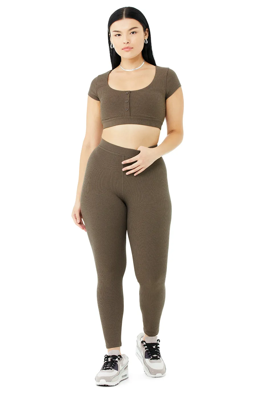 Blissful Henley Bra Top & Ribbed High-Waist 7/8 Blissful Legging Set