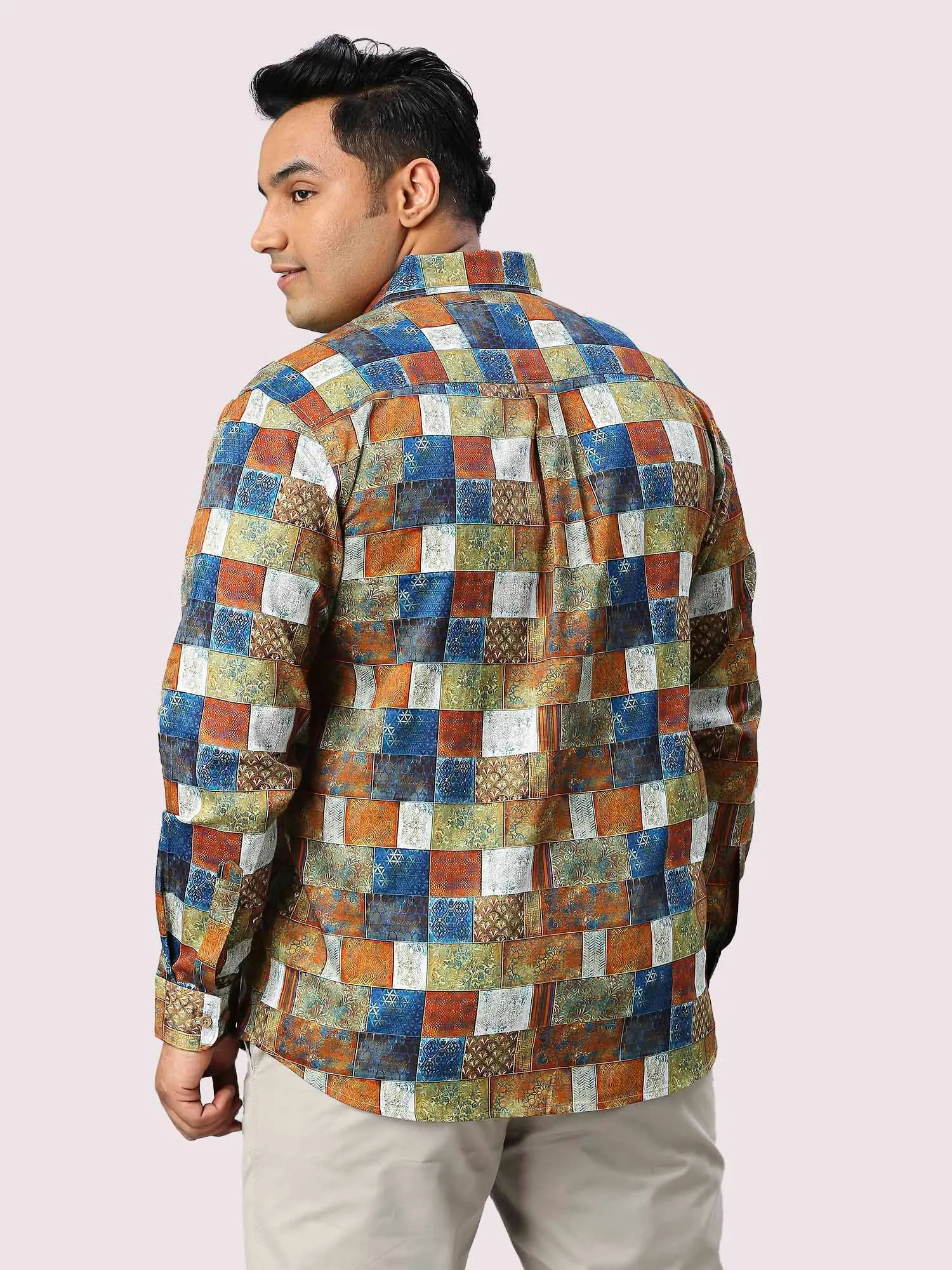 Blocks Digital Printed Full Sleeve Shirt Men's Plus Size