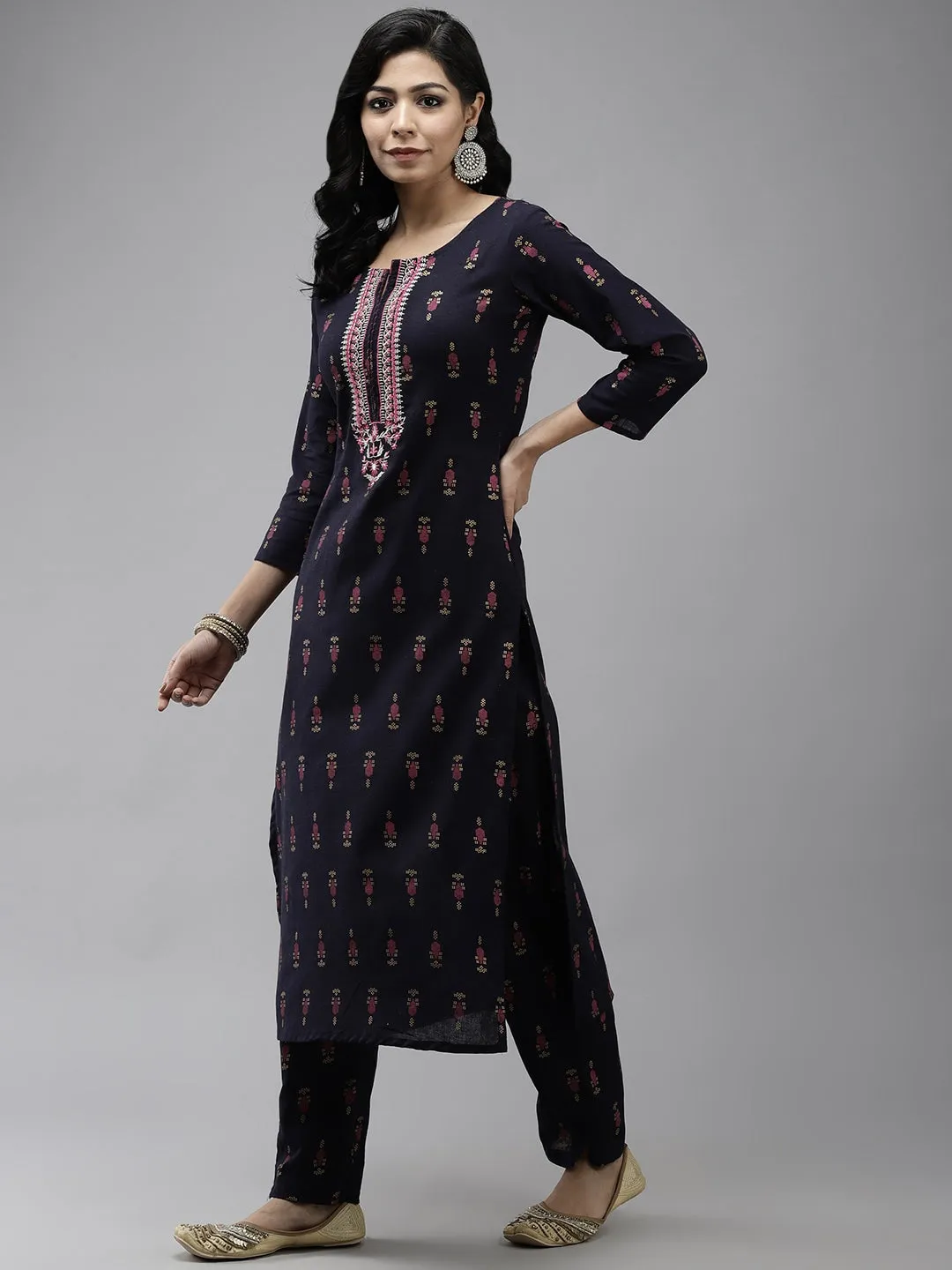 Blue Ethnic Motifs Printed Kurta Set