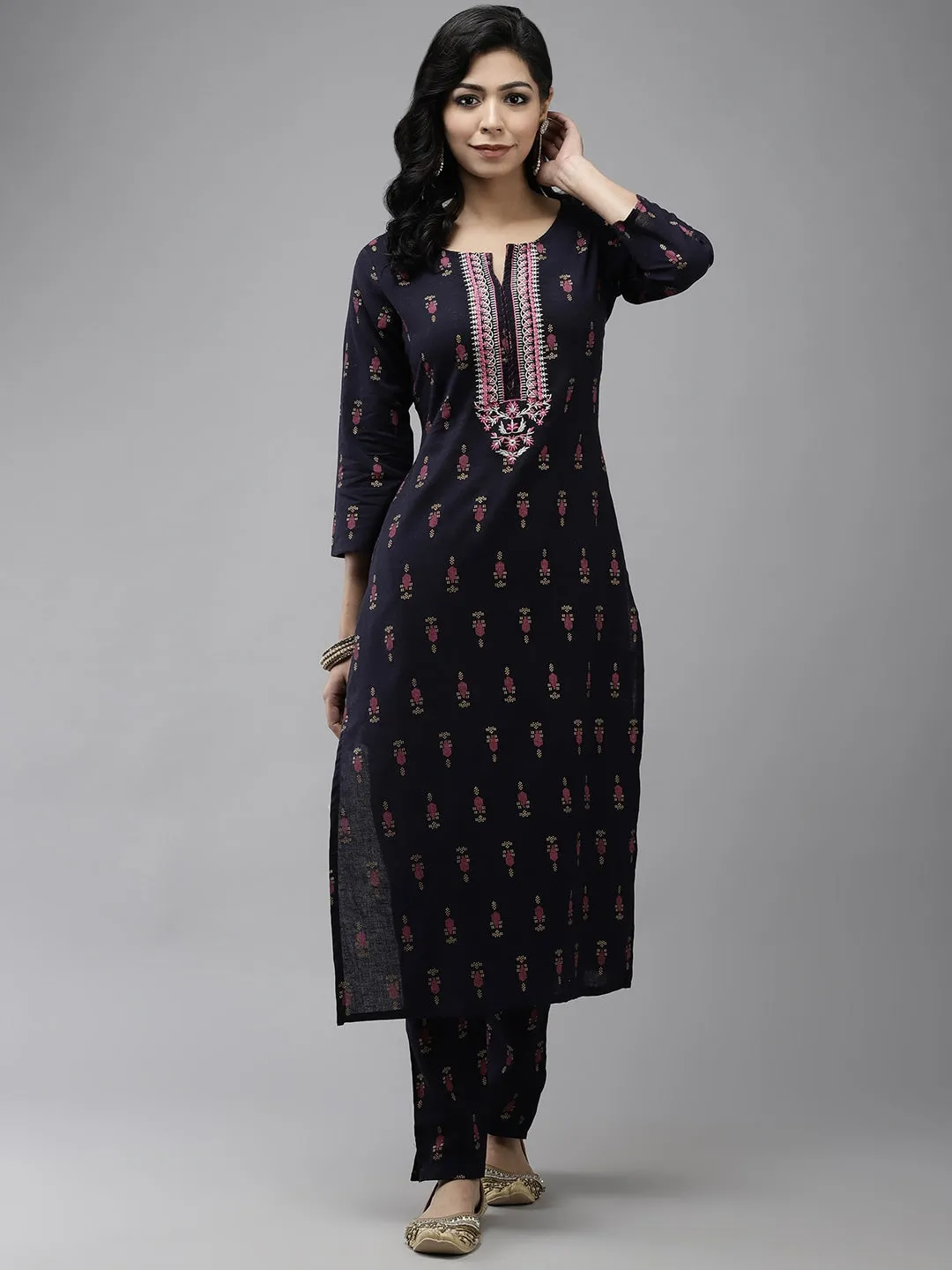 Blue Ethnic Motifs Printed Kurta Set