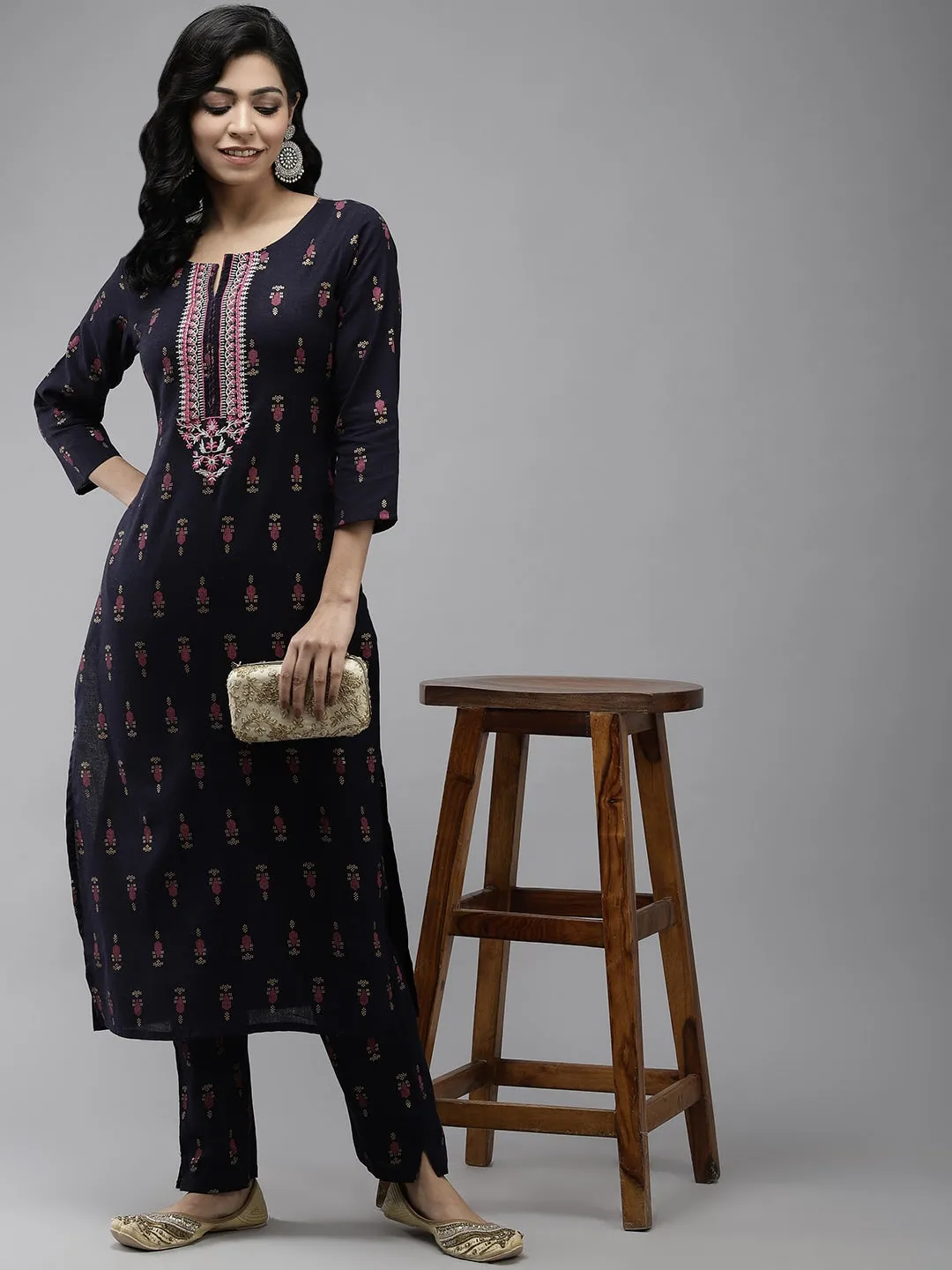 Blue Ethnic Motifs Printed Kurta Set