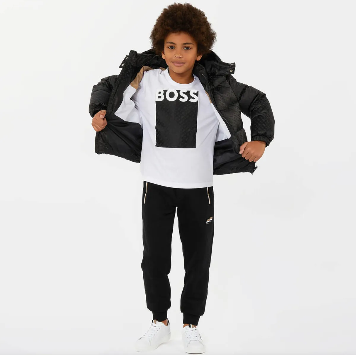 Boss Boys Black Monogram Puffer Jacket