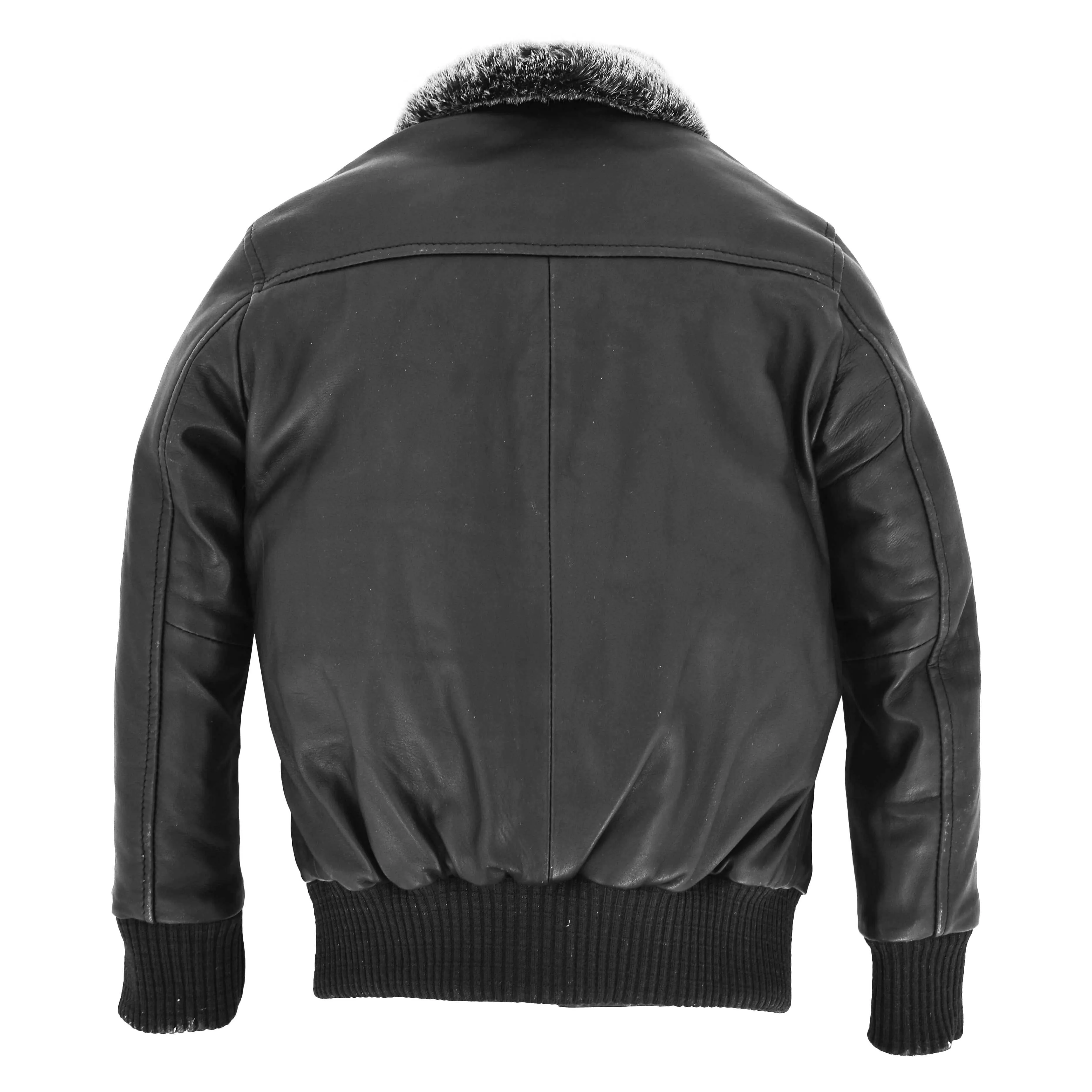 Boys Leather Bomber Jacket with Detachable Collar Liam Black