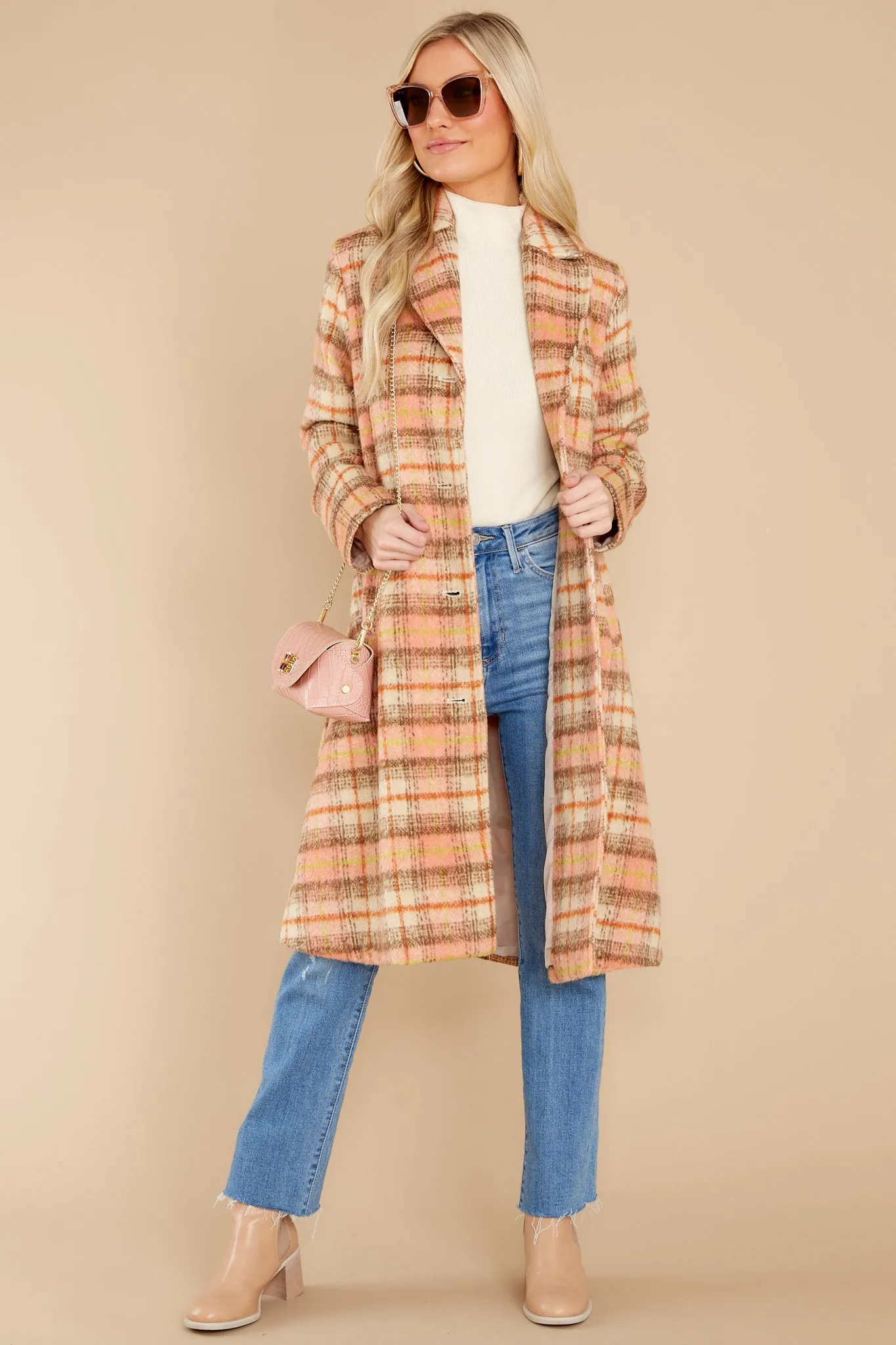 Brisk Strolls Apricot Plaid Coat