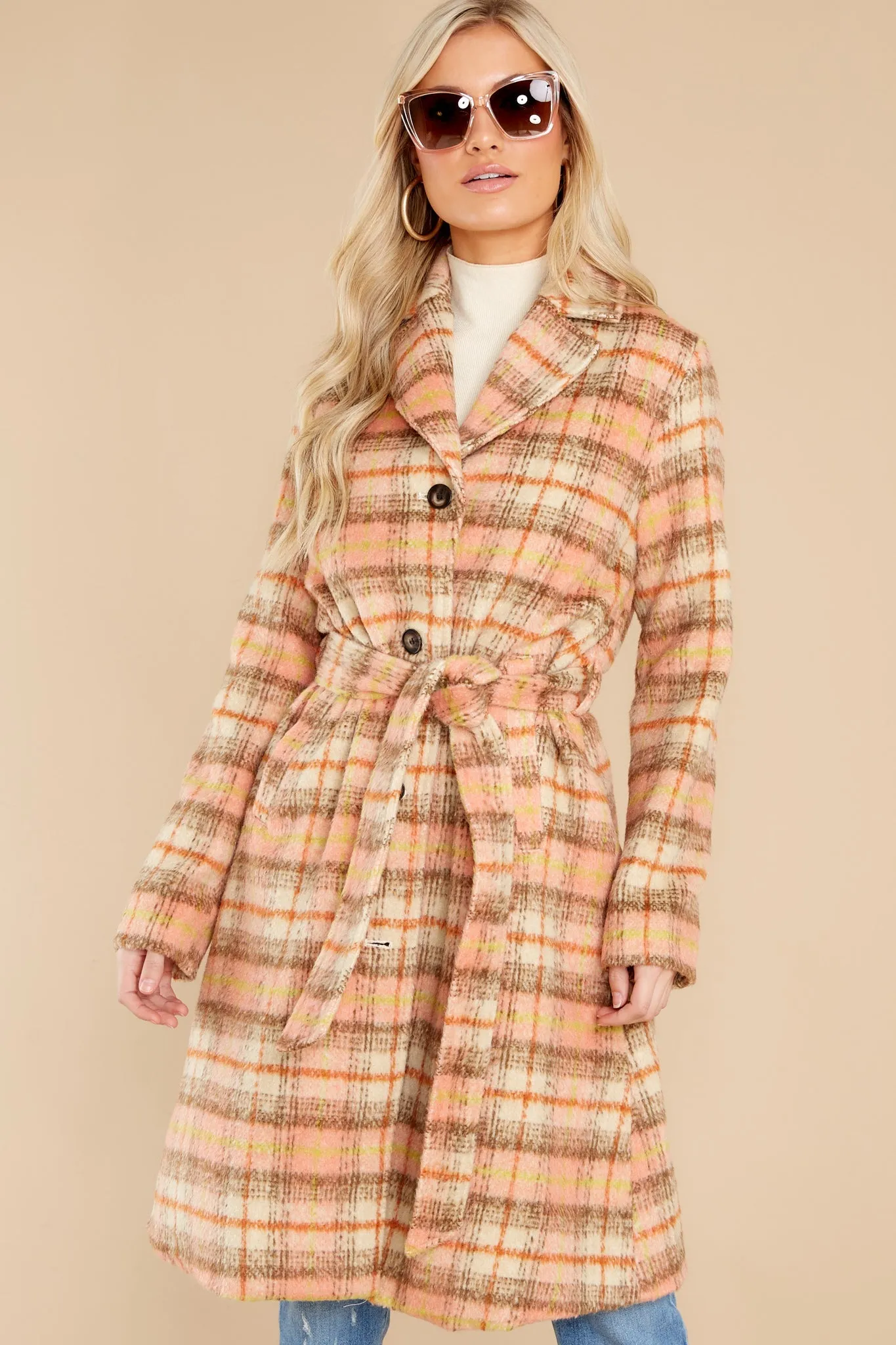 Brisk Strolls Apricot Plaid Coat