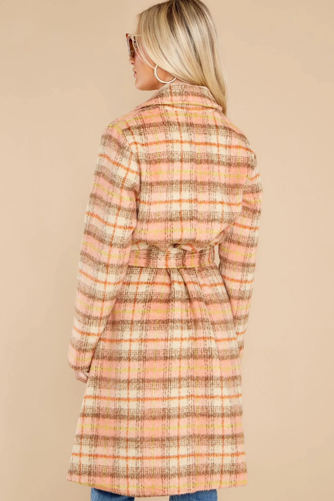 Brisk Strolls Apricot Plaid Coat