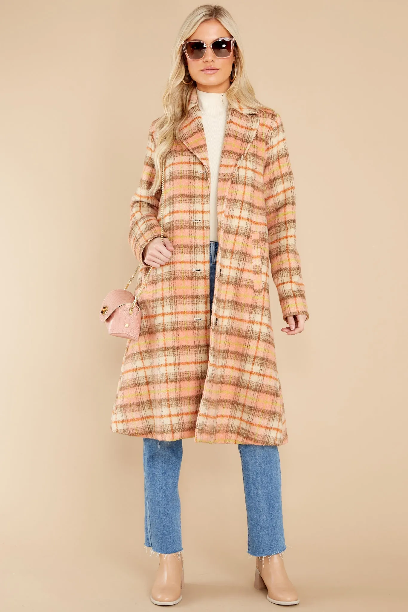 Brisk Strolls Apricot Plaid Coat